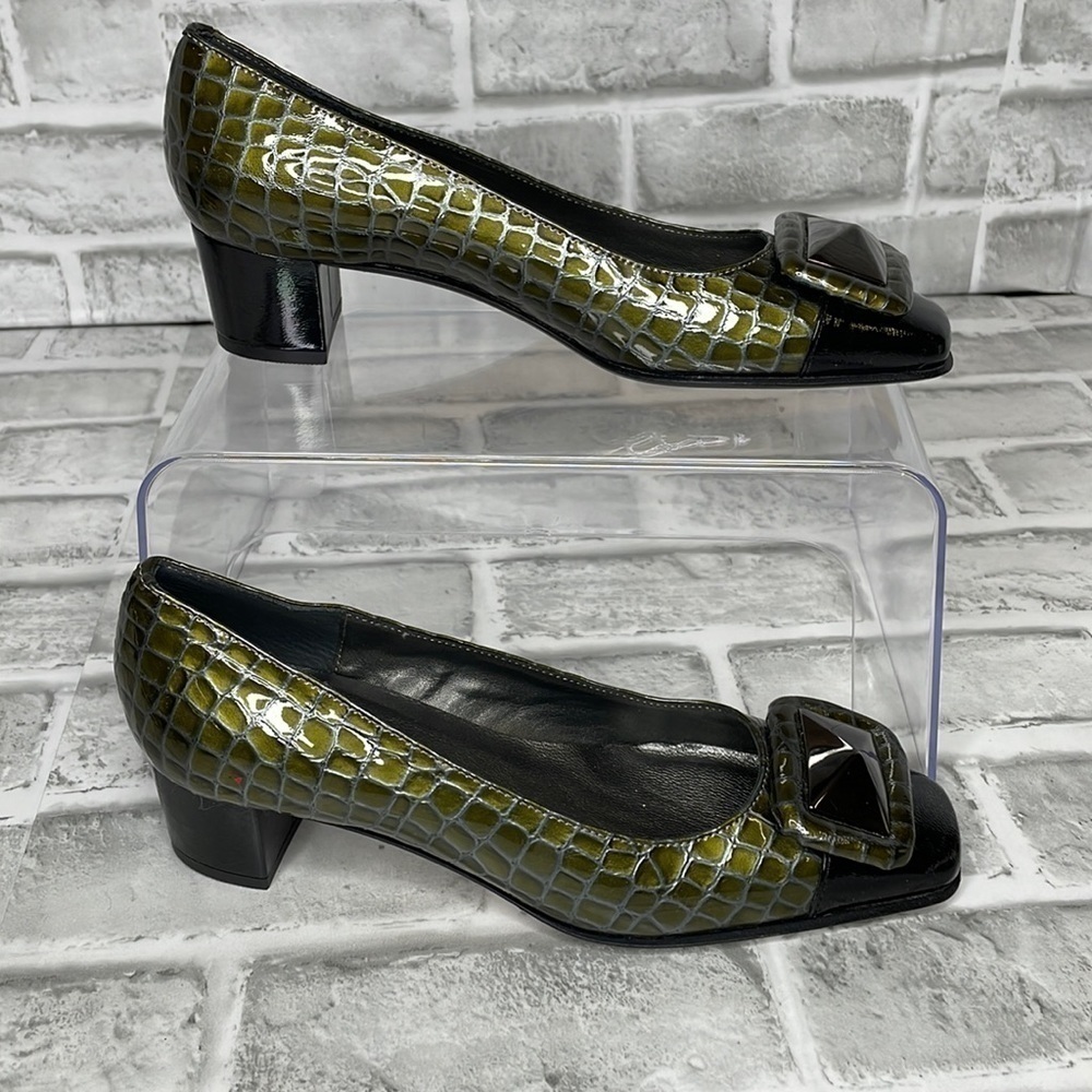 RENZO Fontanelli green & black faux snakeskin shoes w/ jeweled toe.Made in Italy